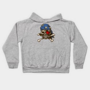 Pirate skull crossbones blue bandanna red eye patch Kids Hoodie